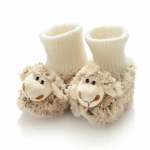naturelkleurige babyslofjes Wooly Sheep met schaapje en antislip nopjes