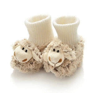 naturelkleurige babyslofjes Wooly Sheep met schaapje en antislip nopjes