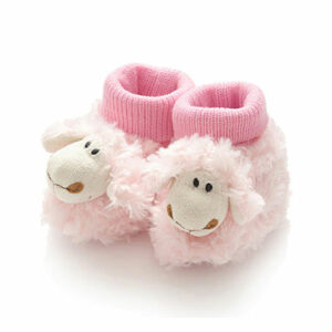 roze babyslofjes Wooly Sheep van Hansen met schaapje en antislip nopjes