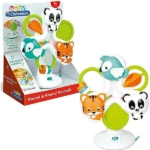 Een leuke ring-een-ring met dieren om peuters op de kinderstoel en tijdens de maaltijd te amuseren! De 3 grappige dieren draaien als in een ring-een-ring en draaien ook om zichzelf heen. Met 3 ringen en een kleine schroef om te draaien.