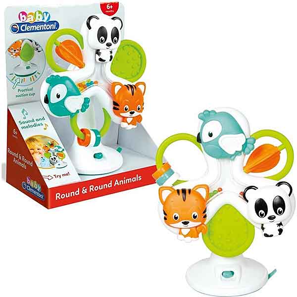 Een leuke ring-een-ring met dieren om peuters op de kinderstoel en tijdens de maaltijd te amuseren! De 3 grappige dieren draaien als in een ring-een-ring en draaien ook om zichzelf heen. Met 3 ringen en een kleine schroef om te draaien.