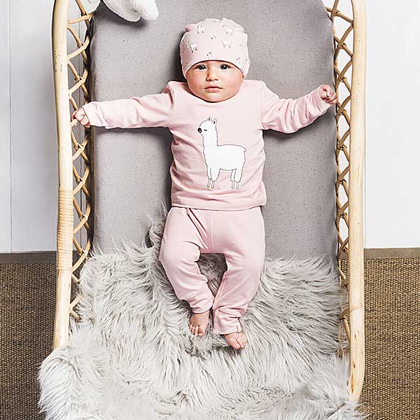 Een leuk effen broekje in de kleur zacht roze uit de collectie Lama Blush Pink van Jollein. Het broekje heeft een elastische band met koordje.