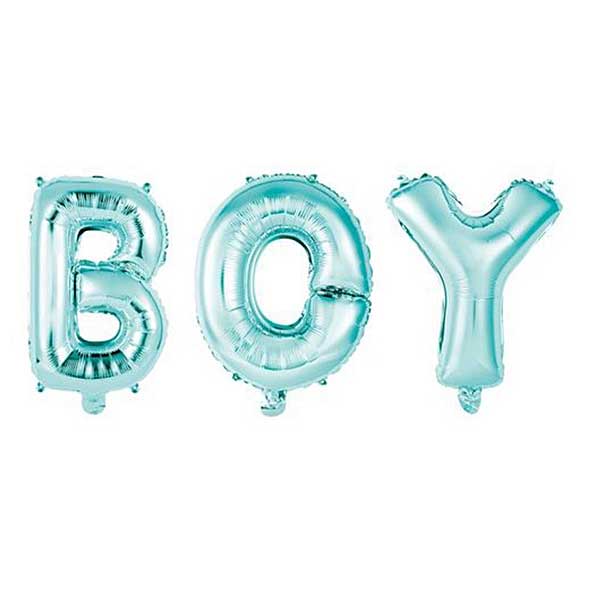 Folieballonnen Boy in blauwe letters van Globos voor babyshower of geboorte