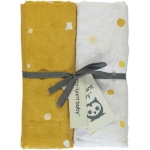 Handige en zachte hydrofiele swaddles/multidoek van Briljant Baby met het design Sunny Oker. In 2 verschillende uitvoeringen. De doeken hebben het formaat 120 x 120 cm.