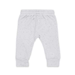Een leuk grijs broekje met een fijne stippenprint in donkergrijs uit de collectie Mini Dots Soft Grey van Jollein. Het broekje heeft een elastisch band met een koordje.