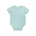 Het rompertje is mintgroen met witte print in de vorm van V-tjes. Het rompertje komt uit de collectie Hearts Soft Green van Jollein. Gemaakt van biologisch katoen.