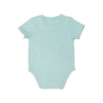 Het rompertje is mintgroen met witte print in de vorm van V-tjes. Het rompertje komt uit de collectie Hearts Soft Green van Jollein. Gemaakt van biologisch katoen. 