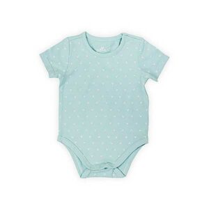 Het rompertje is mintgroen met witte print in de vorm van V-tjes. Het rompertje komt uit de collectie Hearts Soft Green van Jollein. Gemaakt van biologisch katoen. 