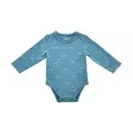Een leuke romper met lange mouwen in een blauwe kleur. Het rompertje heeft printjes van een leeuwengezichtje in de kleur wit.