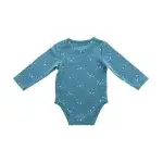 Een leuke romper met lange mouwen in een blauwe kleur. Het rompertje heeft printjes van een leeuwengezichtje in de kleur wit.