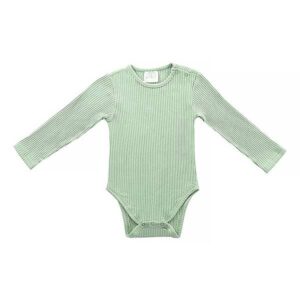 Leuke groene romper van fijne ribstof van Jollein uit de collectie Rib Forest Green. Het rompertje heeft lange mouwen en is gemaakt van biologisch katoen en elastaan.