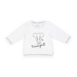 Stoer shirtje met lange mouw in de kleur wit met leuke printopdruk van een olifant. Het shirtje komt uit de collectie Safari Black/White van Jollein. Gmaakt van biologisch katoen.