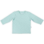 Leuk effen zachtgroen shirtje met lange mouw uit de collectie Hearts Soft Green van Jollein. Het shirtje heeft een 'hartjes' bedrukking in de vorm van witte V-tjes. Gemaakt van biologisch katoen.
