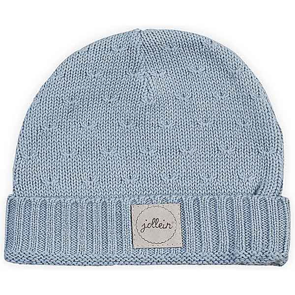 Leuke gebreide muts met een lief motiefje uit de collectie Soft Knit Soft Blue van Jollein.