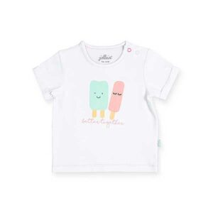 Dit witte t-shirtje met korte mouw is leuk voor in de zomer of in de lente met een vestje erover. Het t-shirtje met leuke opdruk van een vrolijke ijsjes in zachte kleuren en is goed te combineren met de effen broekjes uit de Jollein kledingcollectie. In de schouder van het t-shirtje zitten handige drukknoopjes zodat omkleden lekker makkelijk gaat.