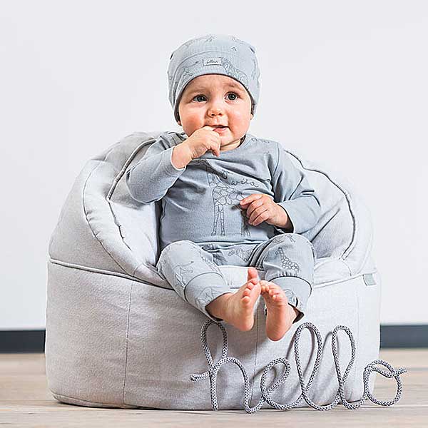 Jollein baby broekje Safari grijs met safari dierenprint leeuw zebra olifant giraffe biologisch katoen.