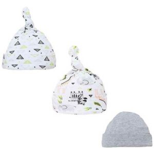 Soft Touch baby mutsjes jongens Zebra 3 stuks - dierenprint wit/grijs/groen - maat 56/74
