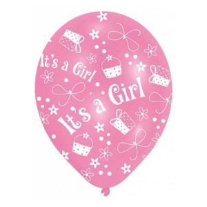 Ballonnen It's a Girl - Roze/ Wit - 27,5 cm - 6 stuks - Amscan