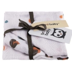 Hydrofiele multidoeken of luiers van Briljant Baby van het design Africa Blue. Bestaand uit 2 designs: 1x met een eigentijdse panterprint in de kleuren bruin & blauw & 2x met vlekken in de kleur bruin en blauw.