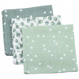 Monddoekjes hydrofiel Spots Stonegreen - Groen/Wit - 30 x 30 cm - set 3 stuks - Briljant Baby