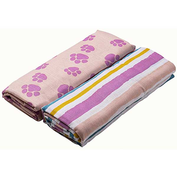 Handige en zachte hydrofiele swaddles/multidoek van Briljant Baby met het design Jungle Dusks. In 2 verschillende uitvoeringen. De doeken hebben het formaat 120 x 120 cm.