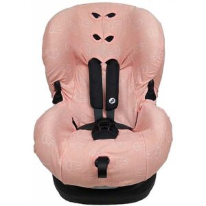 Hier vindt je de mooie autostoelhoes van Nijntje Smile in de kleur perzik. De hoes heeft een mooie print van witte Nijntjes.