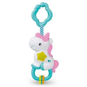 Een magische eenhoorn om het kind te vermaken met licht en muziek! Bevat een lichtgevende stervormige knop en gekleurde hangers om grappige geluidseffecten te creëren.