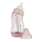 De Difrax S-fles Wide 310 ml Clay is de populairste babyfles voor baby, papa en mama. Het speciale anti-darmkrampjes ventiel en de S-vorm zorgen voor een constante stroom van flesvoeding. De S-fles anti-koliek is vanaf de geboorte te gebruiken en ideaal in combinatie met borstvoeding.