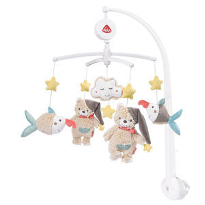 Fehn muziekmobiel Bruno - beertjes, vissen & wolkjes beige/wit - 40 x 40 x 80 cm