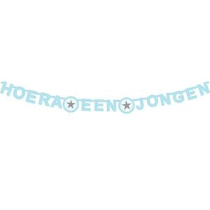 Haza kartonnen letterslinger Hoera een Jongen - tekst blauw - 170 cm
