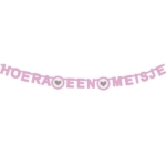 Deze leuke banner in de kleur roze is de perfecte versiering om jouw baby shower decoratie compleet te maken. Hang hem voor je raam, boven je bank of aan een muur. Heel leuk om als decoratie te gebruiken voor als er kraambezoek komt. Een leuke slinger met zilverkleurige hartjes.