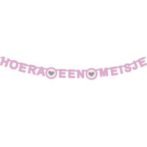 Deze leuke banner in de kleur roze is de perfecte versiering om jouw baby shower decoratie compleet te maken. Hang hem voor je raam, boven je bank of aan een muur. Heel leuk om als decoratie te gebruiken voor als er kraambezoek komt. Een leuke slinger met zilverkleurige hartjes.