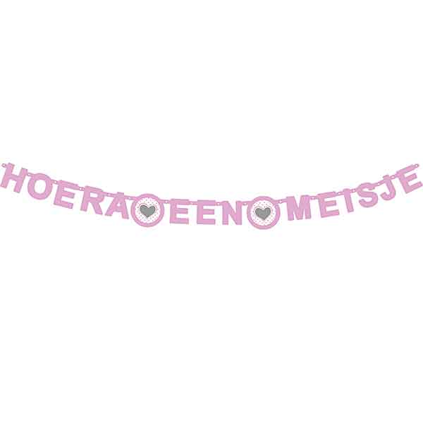 Deze leuke banner in de kleur roze is de perfecte versiering om jouw baby shower decoratie compleet te maken. Hang hem voor je raam, boven je bank of aan een muur. Heel leuk om als decoratie te gebruiken voor als er kraambezoek komt. Een leuke slinger met zilverkleurige hartjes.