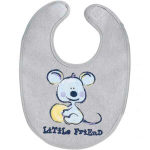 Interbaby slabbetje Muis Little Friend – tekst & muis grijs