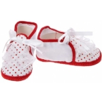 rood witte babyschoenen voor pasgeboren baby met stippen en kanten randje