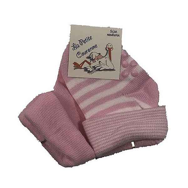 gestreepte roze babysokjes van La Petite Couronne met omslag