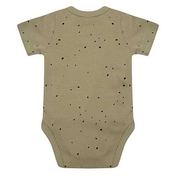 Deze mooie romper met korte mouw Sponge komt uit de collectie van Little Indians. Het rompertje heeft een overslag en drukkertjes tussen de beentjes.