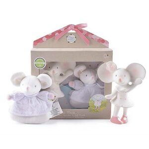 Meiya & Alvin giftset Meiya Muis - bijtspeeltje & rammelaar - rubber/katoen
