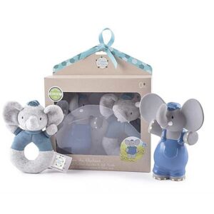 Meiya & Alvin cadeauset Olifant Alvin rubber/katoen - grijs/blauw - 2-delig