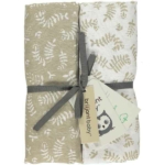 Handige hydrofiele swaddle of multidoek uit de collectie Organic Botanic van Briljant Baby. Dit setje bestaat uit 2 stuks: 1x wit met zandkleurige opdruk en 1x zandkleur met witte opdruk.