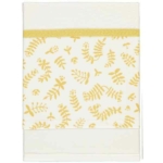 Dit mooie witte lakentje met een gele print van diverse takjes op de omslag van het lakentje. Het lakentje heeft boven de print een mooie bies.