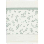 Dit mooie witte lakentje met een groen print van diverse takjes op de omslag van het lakentje. Het lakentje heeft boven de print een mooie bies.