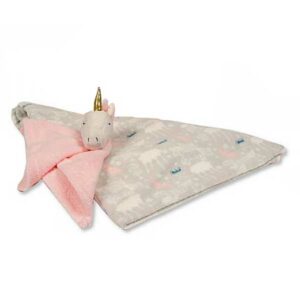 Snuggle Baby zomer deken met knuffeldoekje Unicorn 75 x 100 cm - roze/grijs/wit