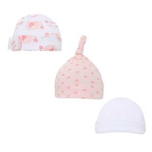 Soft Touch baby mutsjes meisjes Olifant 3 stuks - bloemetjes- & dierenprint wit/zalm - maat 56/74