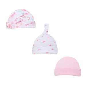 Soft Touch baby mutsjes meisjes Unicorn 3 stuks - effen, regenboog- & eenhoornprint wit/roze - maat 56/74