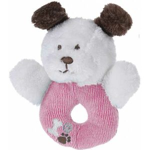 Tender Toys grijpring Hondje pluche - roze/wit - 12 cm