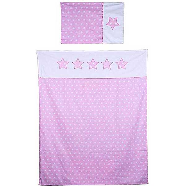 Een leuk dekbedovertrek met roze & witte sterren uit de collectie van Briljant Baby gemaakt van 100% katoen. Bedruk met sterren. Om de bovenrand zijn 5 sterren gestikt.