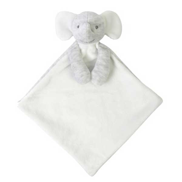 Een lief en zacht wit knuffeldoekje met olifantje hoofdje en pootjes van het merk BamBam in de kleuren wit & grijs verpakt in een mooie giftbox.
