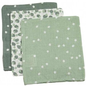 Washandjes hydrofiel Spots Stonegreen - Groen/Wit -17 x 20 cm - set 3 stuks - Briljant Baby