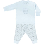 Een leuke blauwe pyjama met print op het broekje en borduursel op het shirtje, van het merk Frogs and Dogs uit de collectie Happy Dogs & Little Frogs.